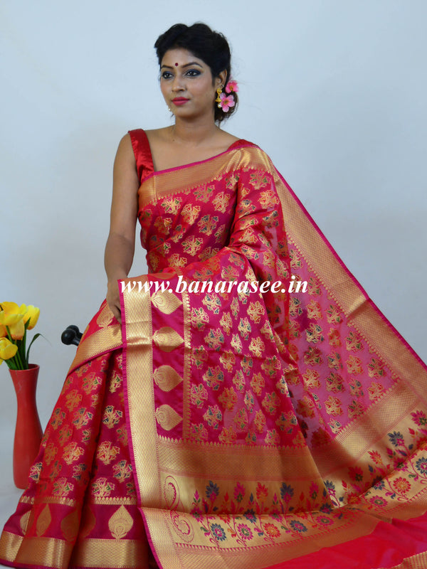 Banarasee Art Silk Saree With Meena Buta Work-Fuchsia