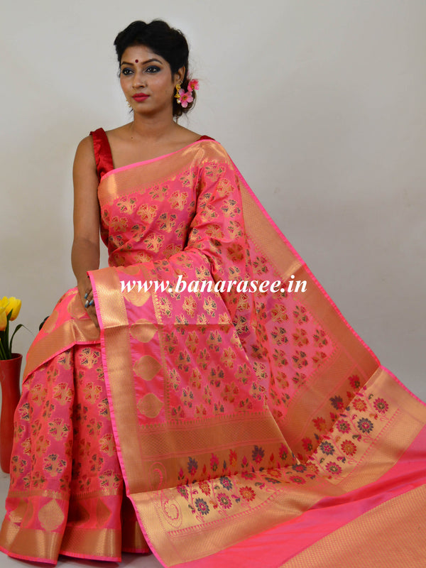 Banarasee Art Silk Saree With Meena Buta Work-Pink